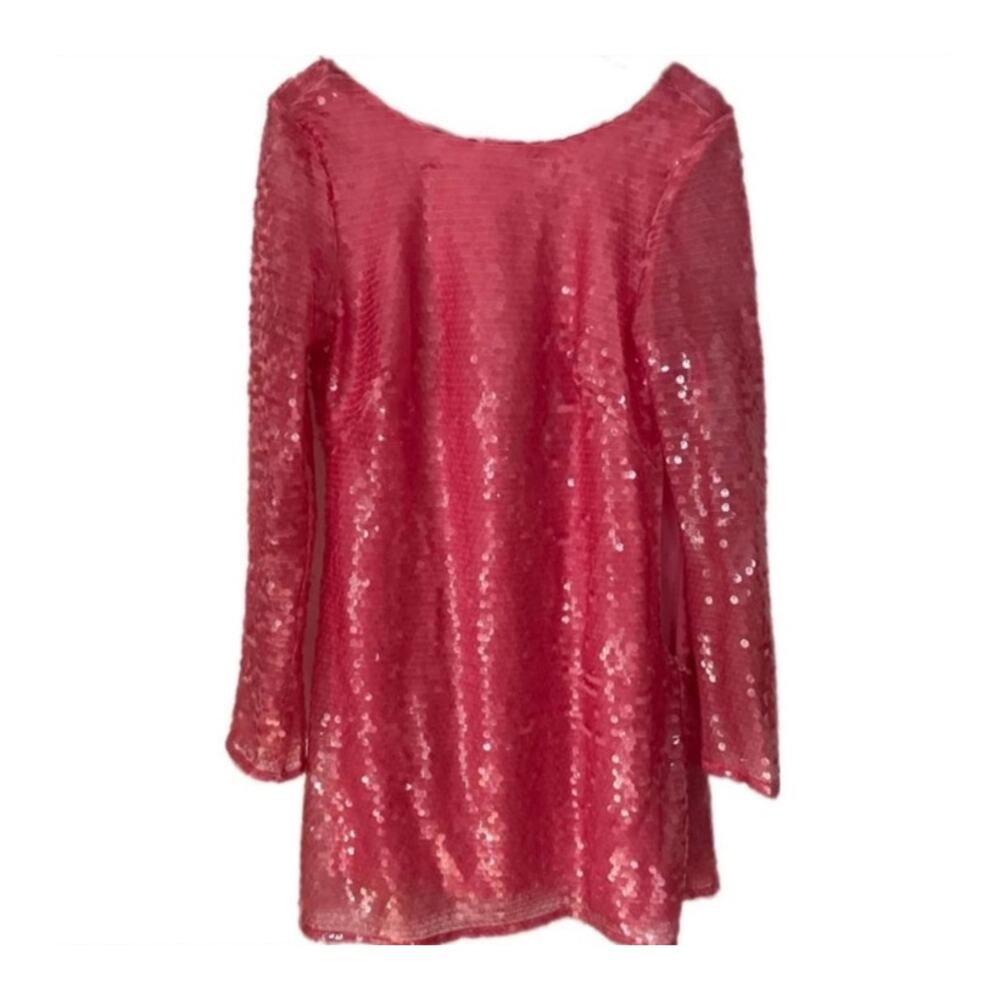 Pink Sequin Drape Back Mini Dress Anthropologie Long Sleeve NEW with Tags 16W - Picture 8 of 12